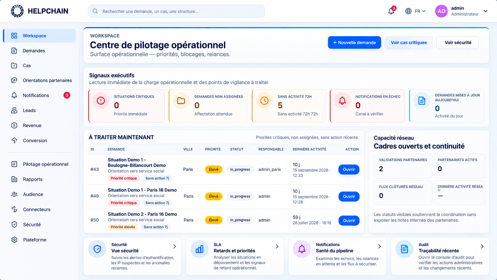 Interface de pilotage HelpChain